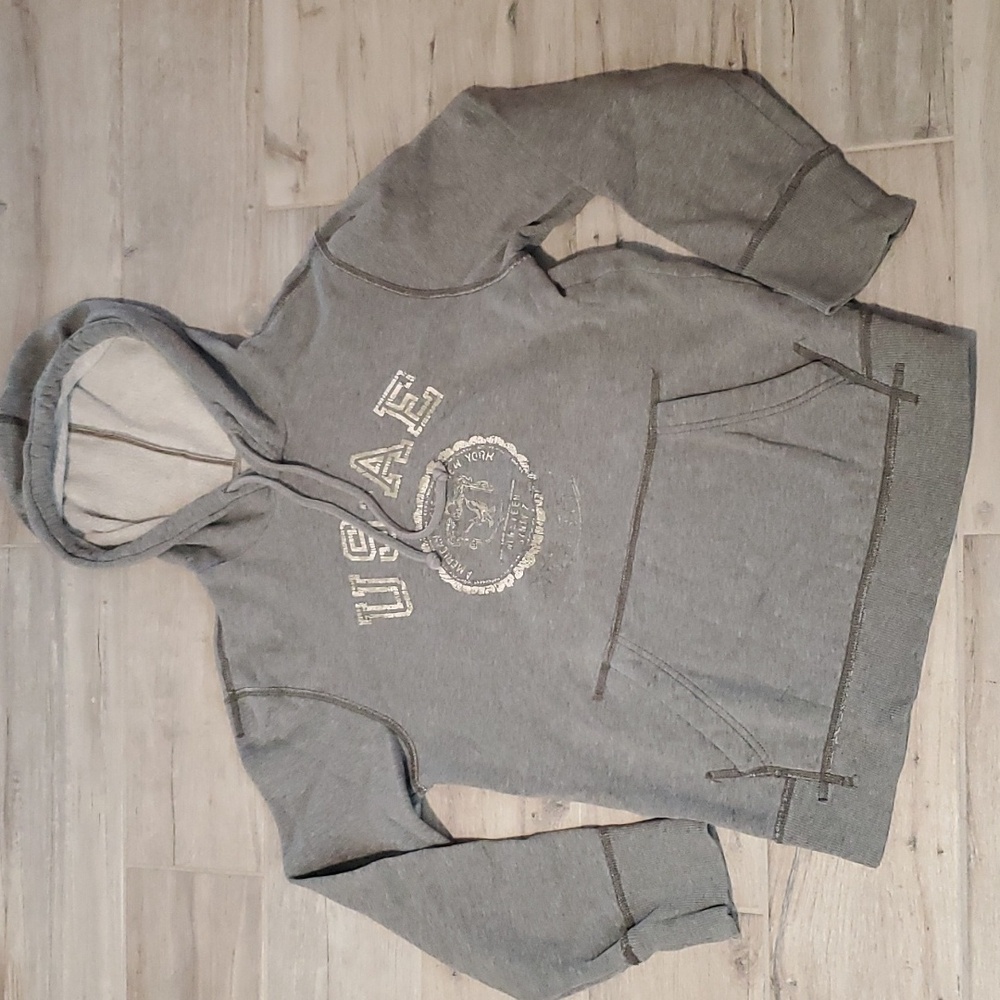 2000s American Eagle Gray Pullover Hoodie Graphic Sweatshirt Small Casual Cozy